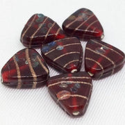 6 Vintage Red Siam Red Triangle Glass Beads - Sea Beads