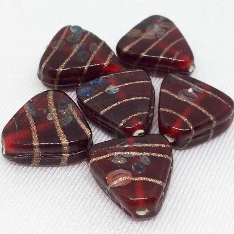 6 Vintage Red Siam Red Triangle Glass Beads - Sea Beads