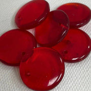 6 Vintage Ruby Red Czech Coin Glass Charms - Sea Beads