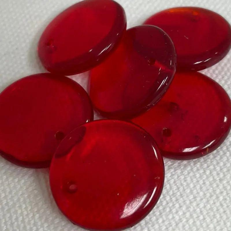 6 Vintage Ruby Red Czech Coin Glass Charms - Sea Beads