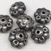 6 Vintage Silver Light Weight Floral Metal Beads - Sea Beads