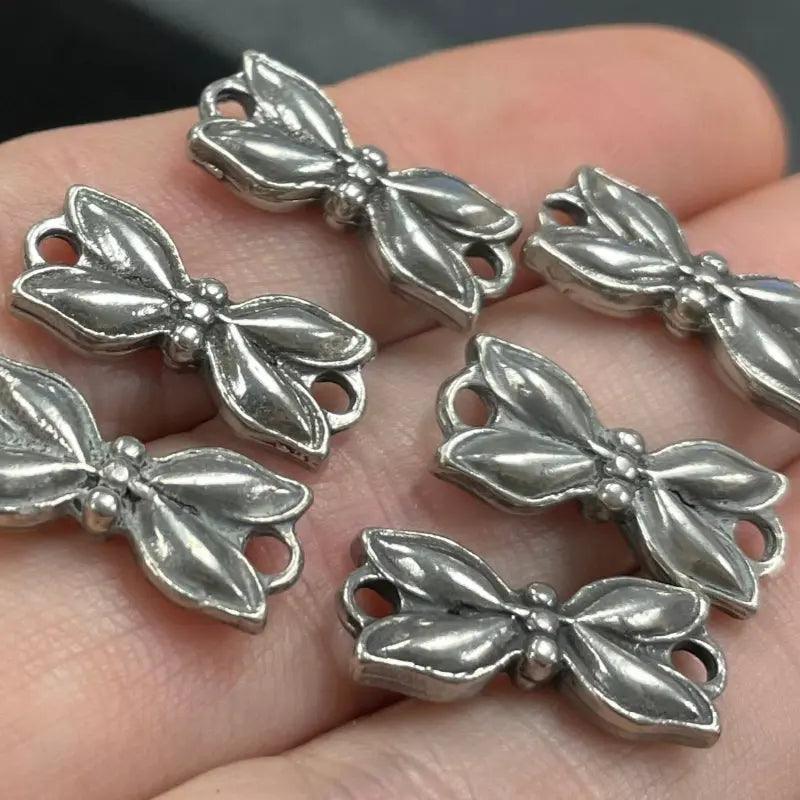 6 Vintage Silver Pewter Antique Plated Jewelry Links - Sea Beads