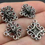 6 Vintage Silver Pewter Antique Rose Metal Charms - Sea Beads
