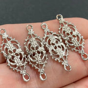 6 Vintage Silver Plated Lacy Links Connector Metal Findings - Sea Beads