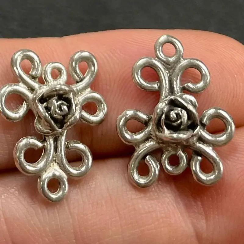 6 Vintage Silver Plated Rose Connector Metal Components - Sea Beads