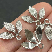 6 Vintage Silver Tri Leaf Charms - Sea Beads
