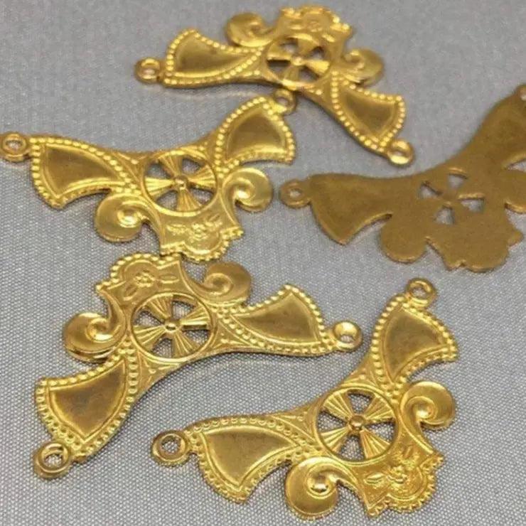 6 Vintage Solid Brass Fancy Bow Metal Connectors - Sea Beads