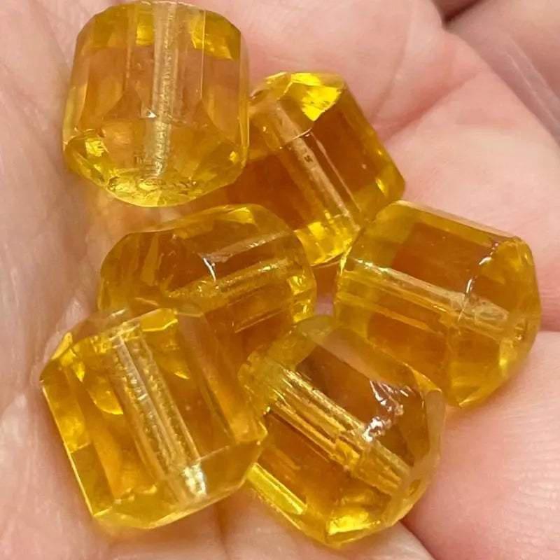 6 Vintage Straw Yellow Barrel Glass Beads - Sea Beads