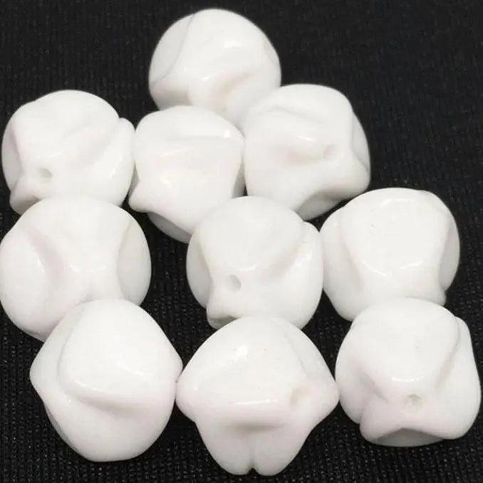 6 Vintage White German Glass Beads - Sea Beads