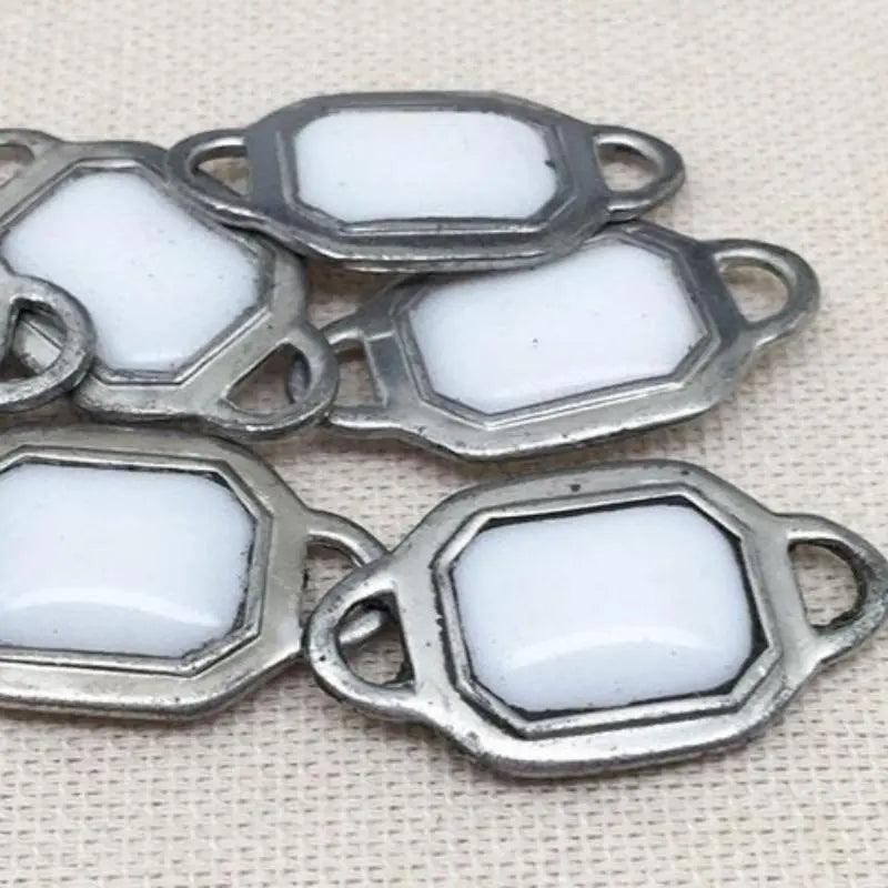 6 Vintage White Glass Silver Plated Connectors - Sea Beads