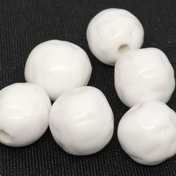 6 Vintage White Japan Baroque Glass Beads Cherry Brand - Sea Beads