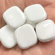 6 Vintage White Japan Large Square Glass Beads - Sea Beads