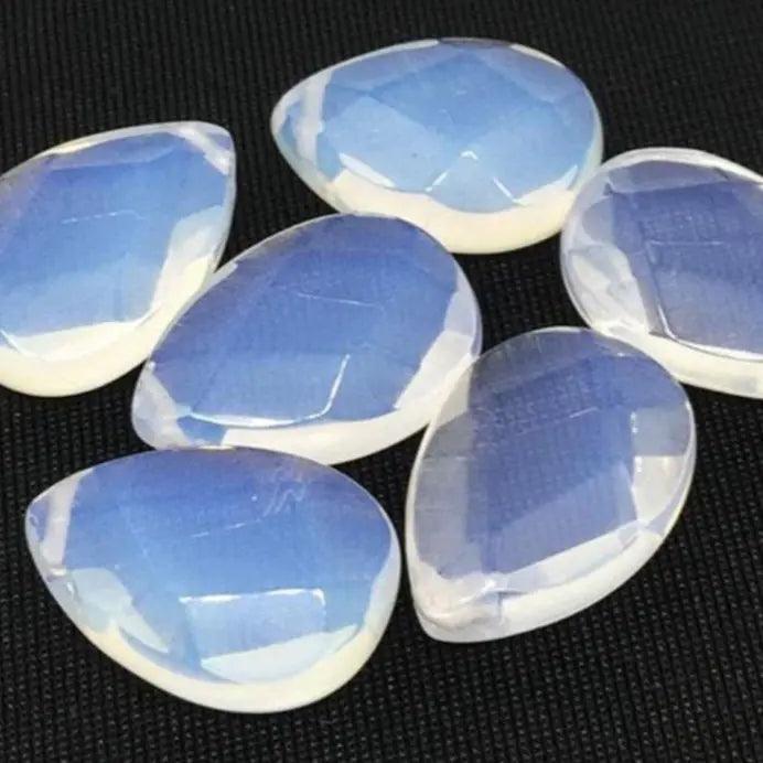 6 Vintage White Opal Faceted Briolette Glass Beads - Sea Beads