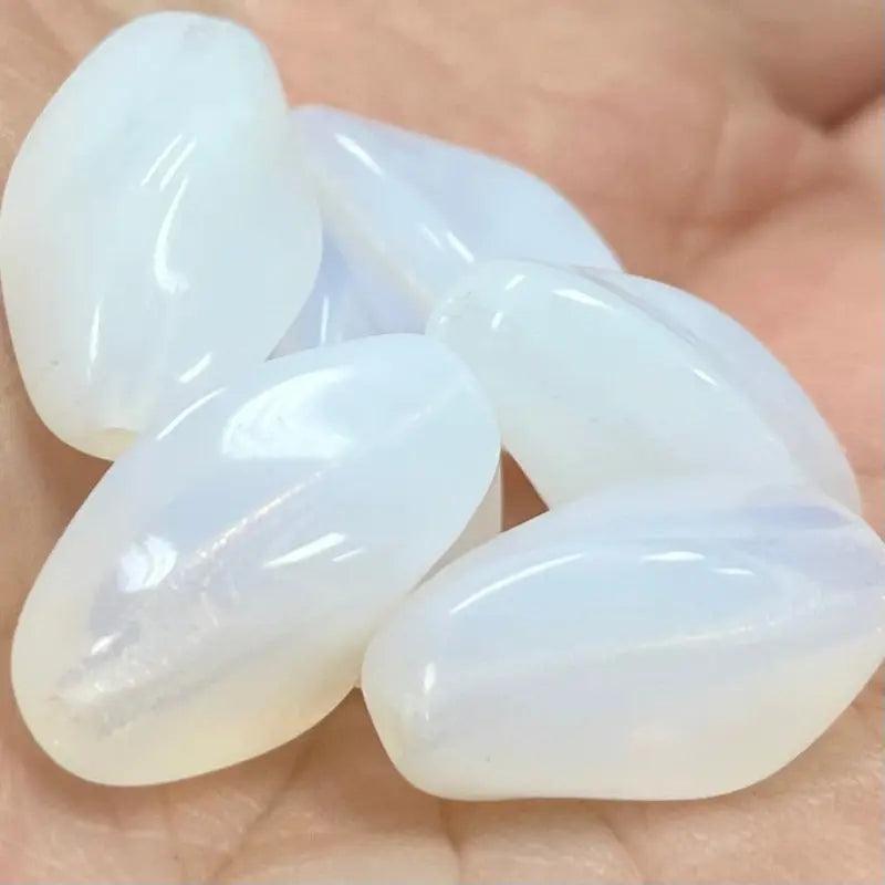 6 Vintage White Opal German Oval Glass Beads - Sea Beads