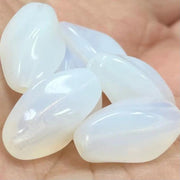 6 Vintage White Opal German Oval Glass Beads - Sea Beads