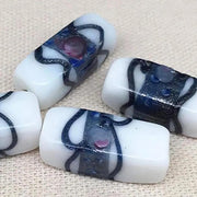 6 Vintage White Rectangle Glass Beads Blue Aventurine - Sea Beads