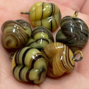 6 Vintage Yellow Brown Japan Striped Glass Charms - Sea Beads