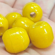 6 Vintage Yellow Creamy Oval Glass Beads - Sea Beads