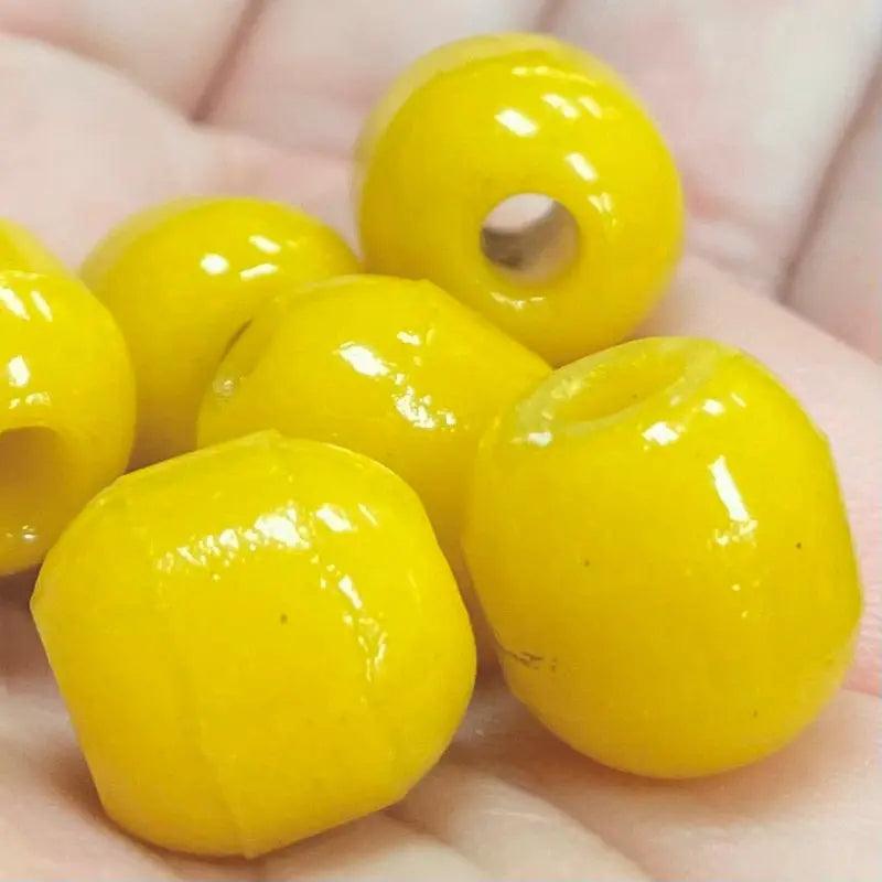 6 Vintage Yellow Creamy Oval Glass Beads - Sea Beads