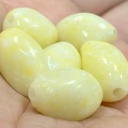 6 Vintage Yellow White Japan Mottled Oval Glass Beads - Sea Beads