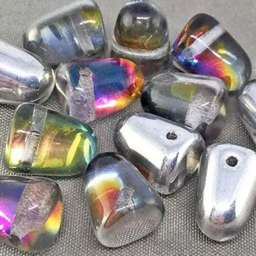 6 Vitrail Silver Gumdrop Glass Beads - Sea Beads