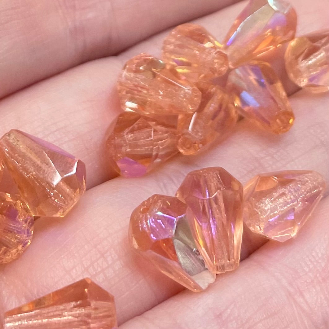 25 Vintage Czech AB Peach Teardrop Glass Beads
