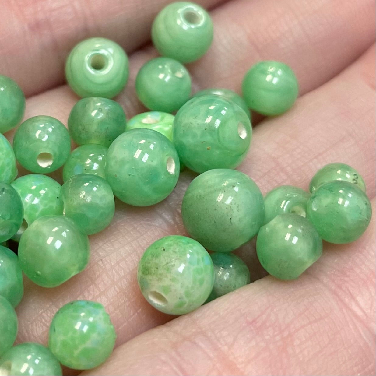 50 Vintage Green Old Mixed Czech Round Glass Beads