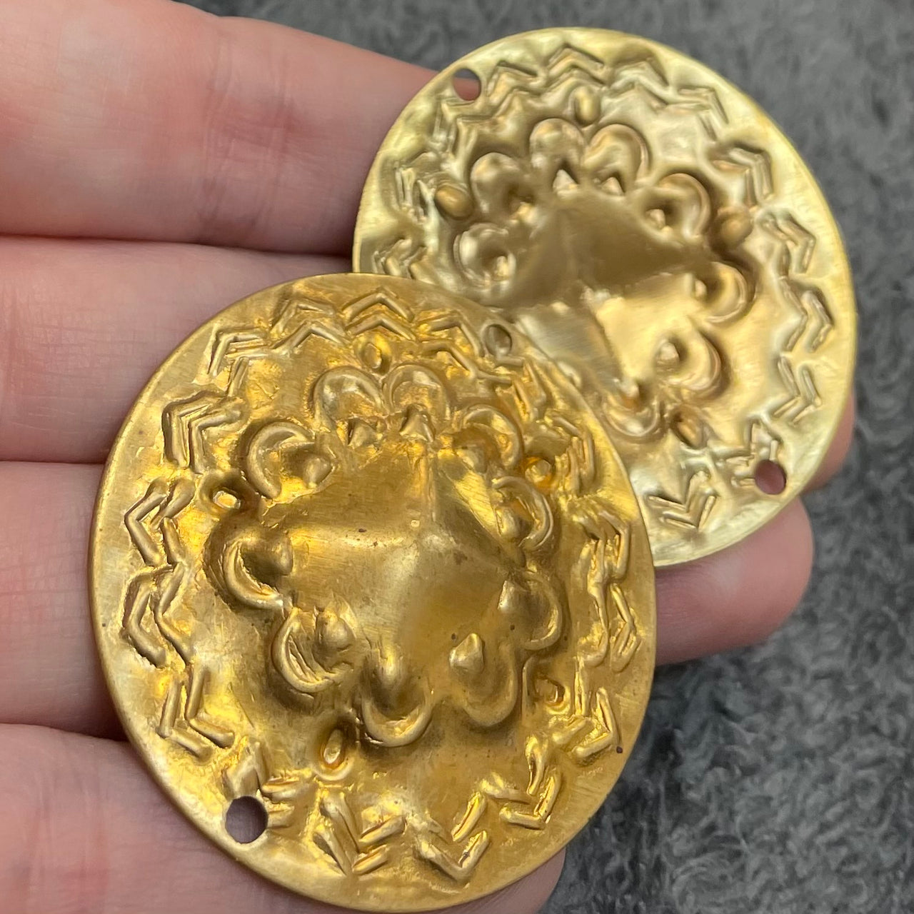 2 Vintage Brass Domed Coin Connectors