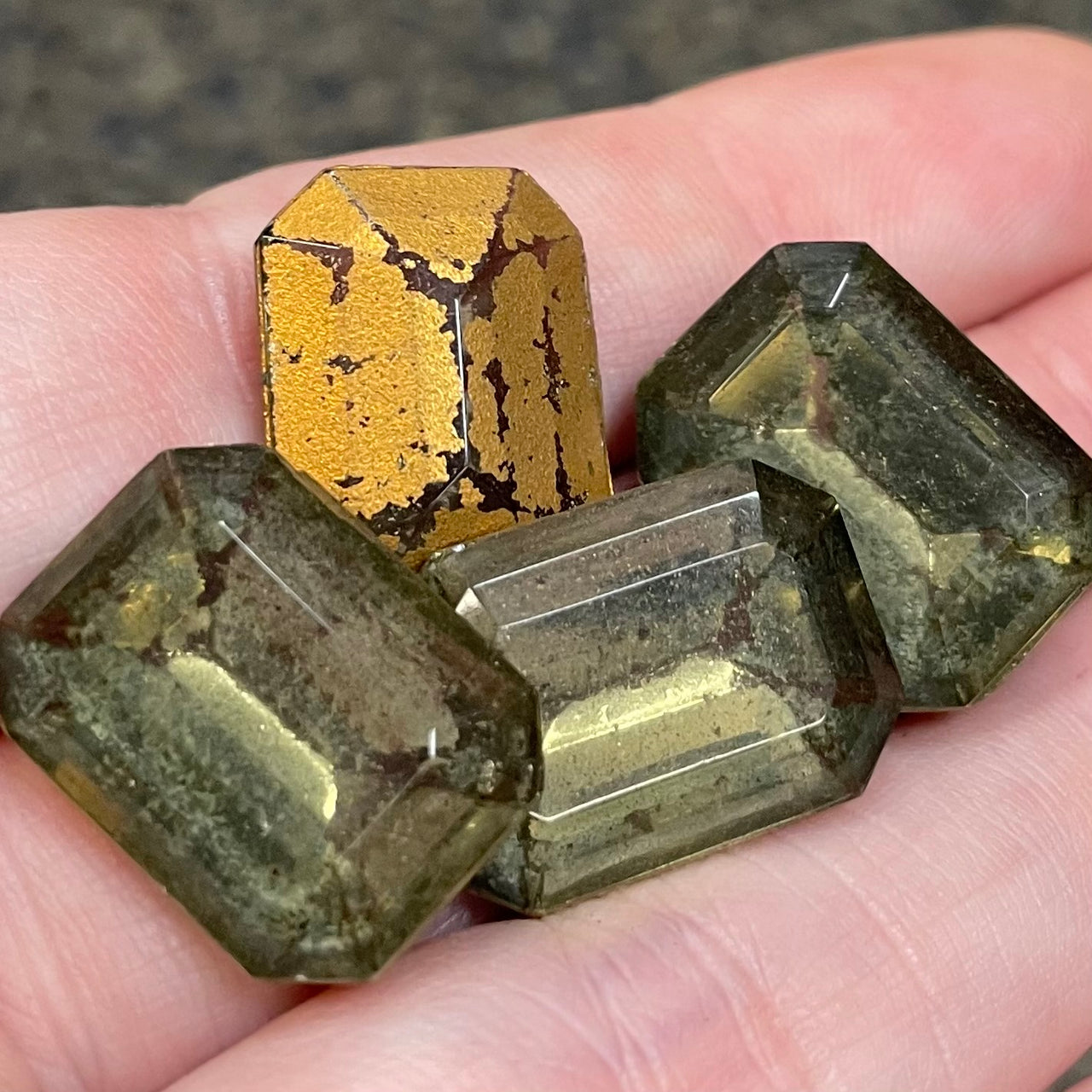 4 Vintage Black Diamond Octagon Glass Stones