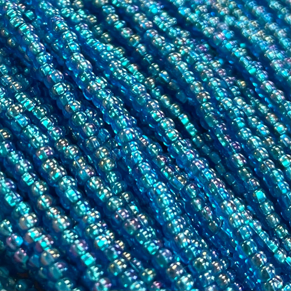 1 Hank Blue Aqua Dark AB Czech Silver Lined Glass Seed Beads
