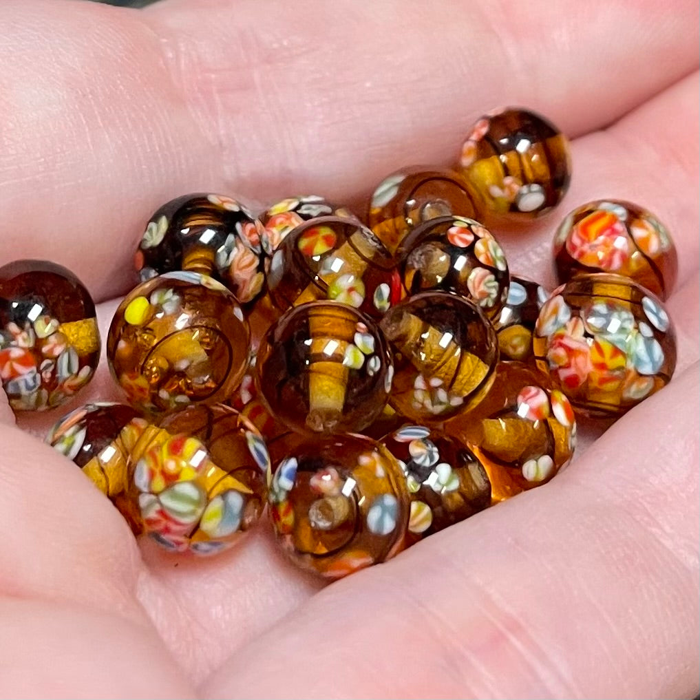 20 Vintage Topaz Japan Millefiori Round Glass Beads