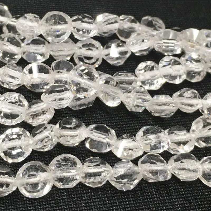 68 antique crystal faceted edge glass beads strand, round vintage design.
