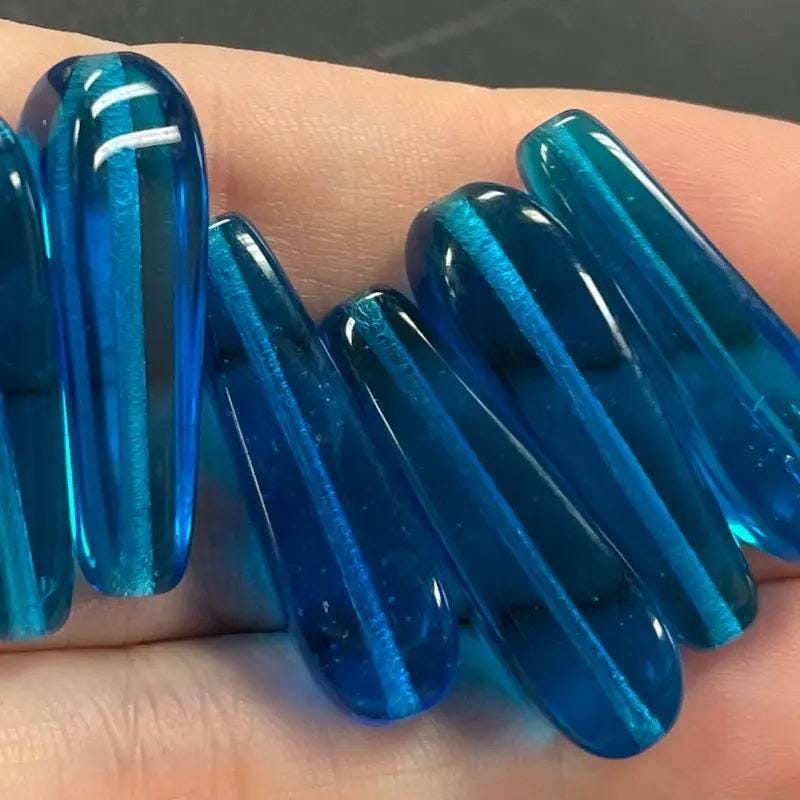 6 Vintage Blue Capri Teardrop Czech Glass Beads