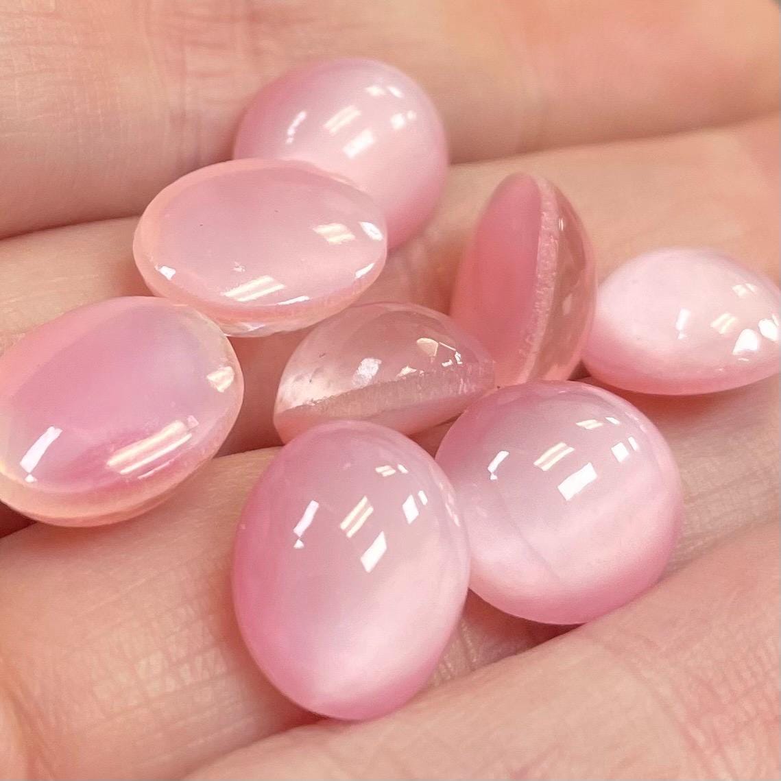 8 Vintage Pink Moonglow German Oval Glass Stones