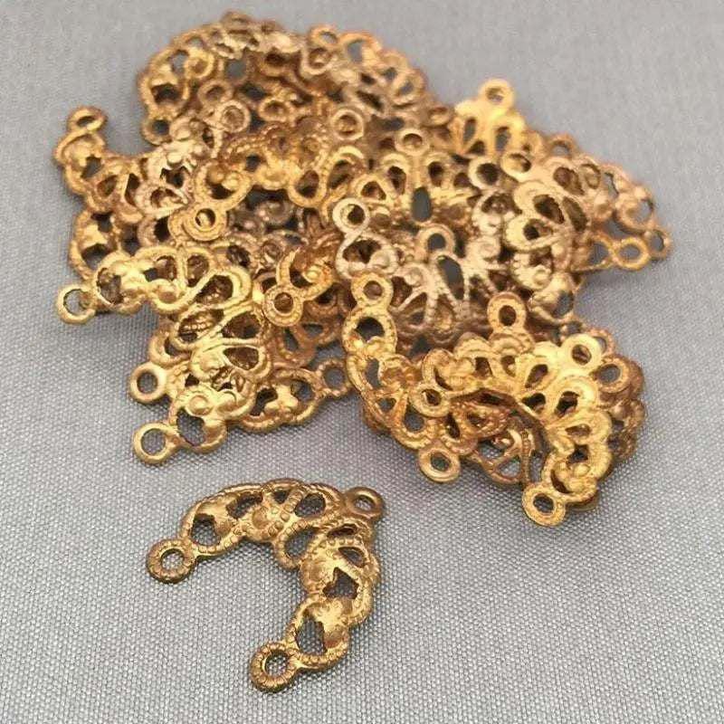 25 Vintage Brass Filigree Connector Metal Components