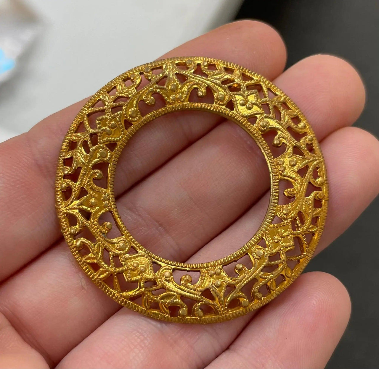 2 Vintage Lacy Filigree Gold Ring Stampings