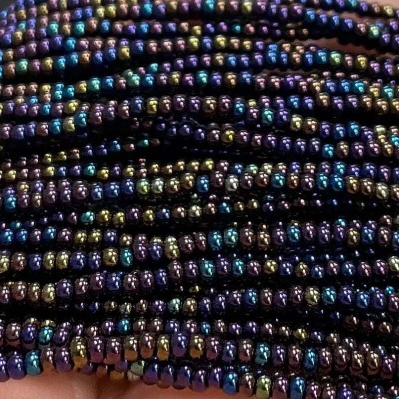 1 Hank Black AB Czech Glass Seed Beads