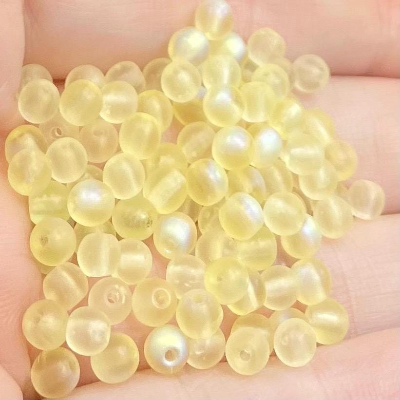 100 Yellow Jonquil AB Czech Matte Round Glass Beads