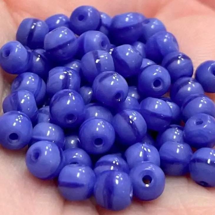 100 Vintage Blue Creamy Round Glass Beads