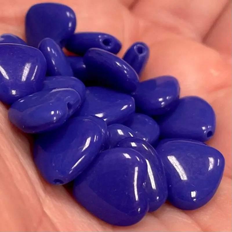 25 Vintage Blue Czech Opaque Heart Glass Beads