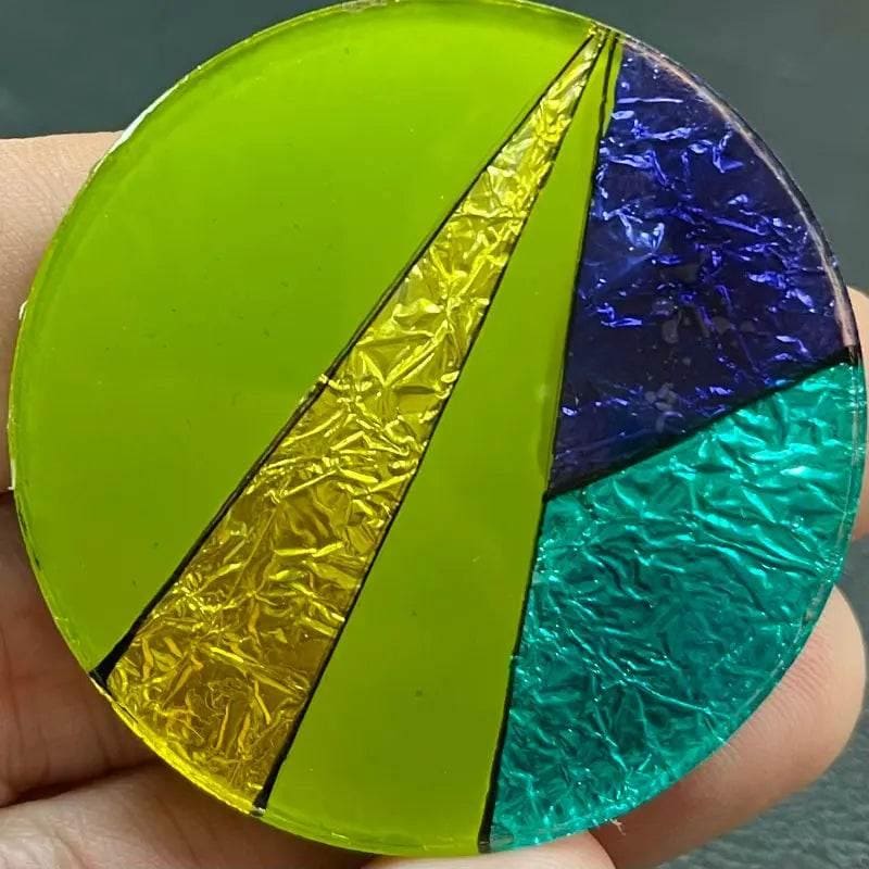 1 Vintage Green Hand Painted Foil Retro Round Thin Glass Stone