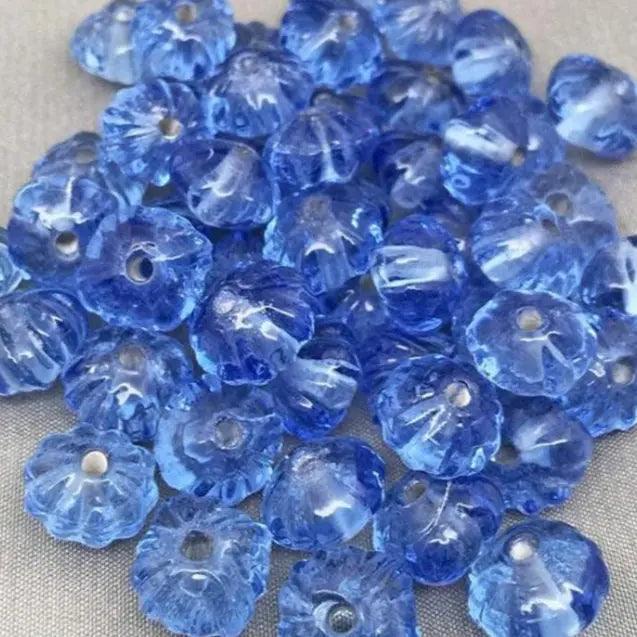 50 Vintage Blue Sapphire Melon Rondelle Glass Beads