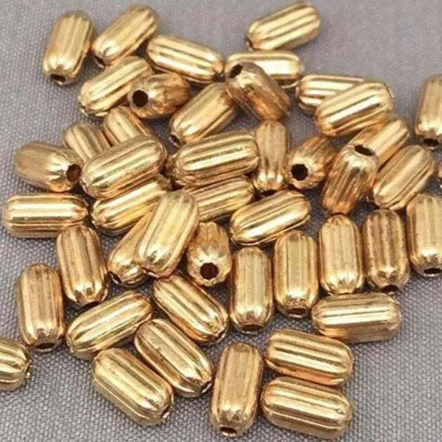 50 Vintage Brass Corrugated Metal Oval Beads
