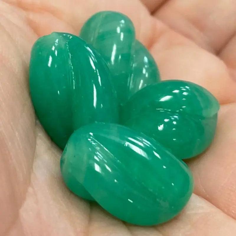 4 Vintage Green Jadeite Japan Oval Twist Glass Beads