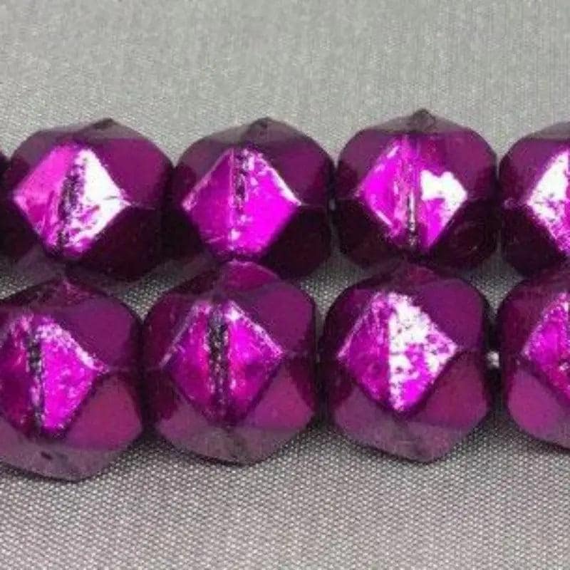 25 Pink Fuchsia Hot Metallic Czech English Cut Glass Beads