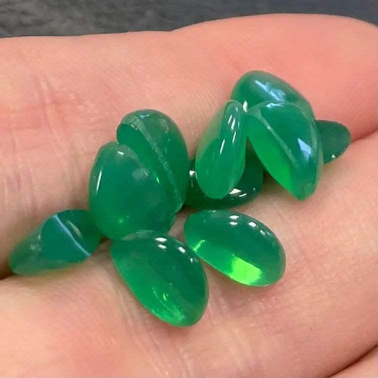 10 Vintage Green Opal Czech Glass Cabochons