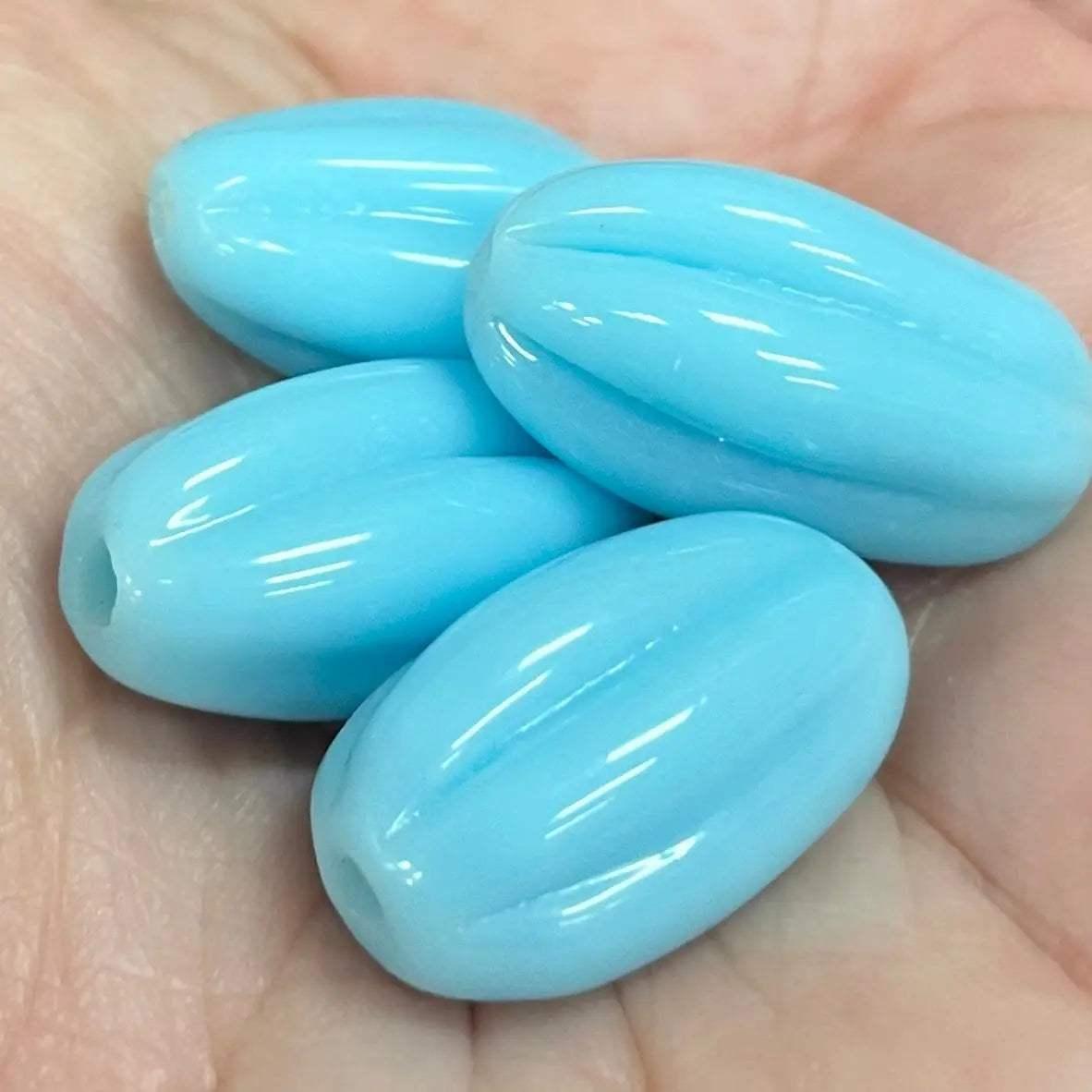 4 Vintage Blue Turquoise Japan Oval Glass Beads