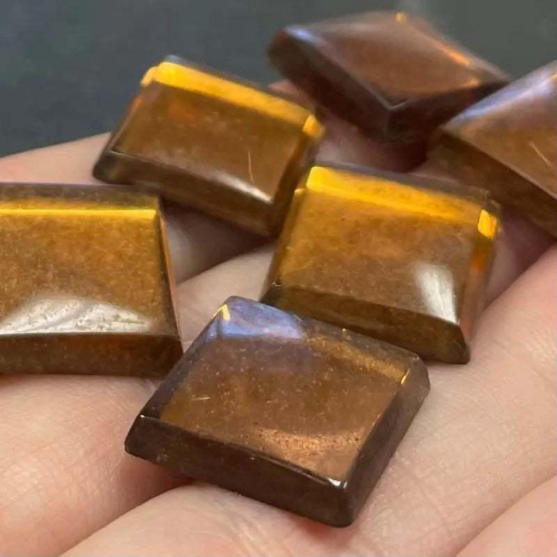 6 Vintage Brown Square Glass Cabochons