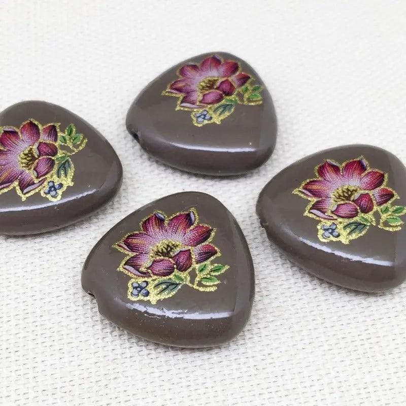 4 Vintage Brown Japan Tensha Floral Lucite Beads