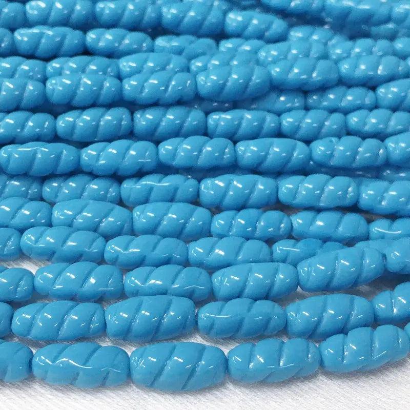 10 Vintage Blue Turquoise German Spiral Oval Glass Beads